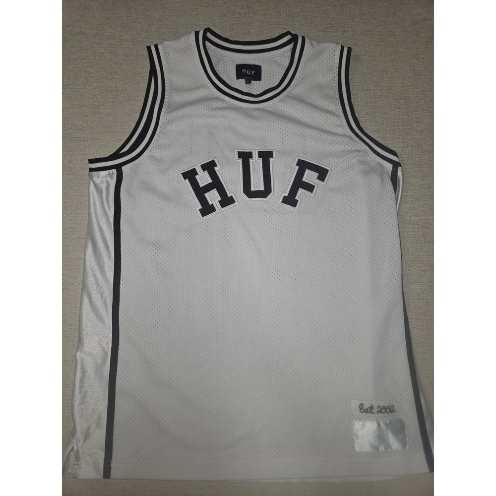 HUF Mesh Basketball Jersey White Navy #84 Mens Large Streetwear Sleeveless Tank